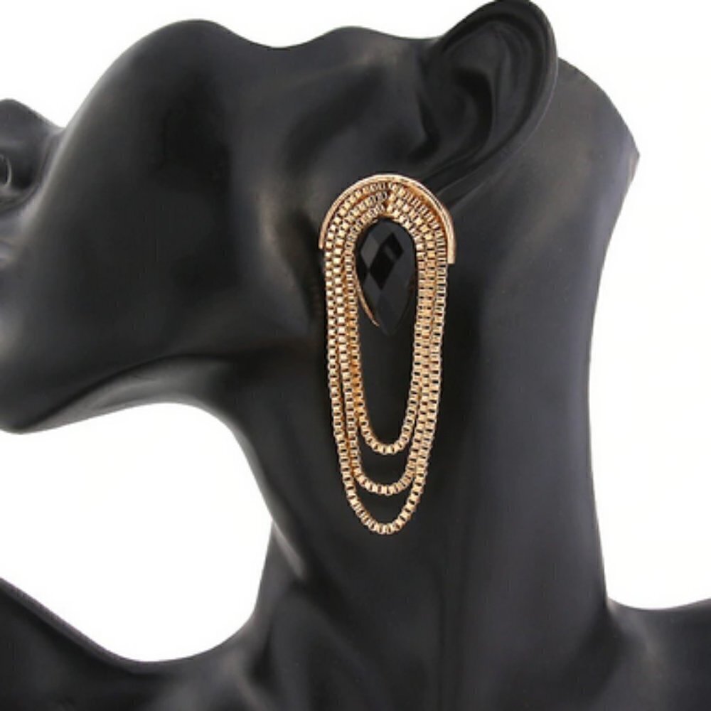 Scalloped Metal drop crystal earrings jewelry …